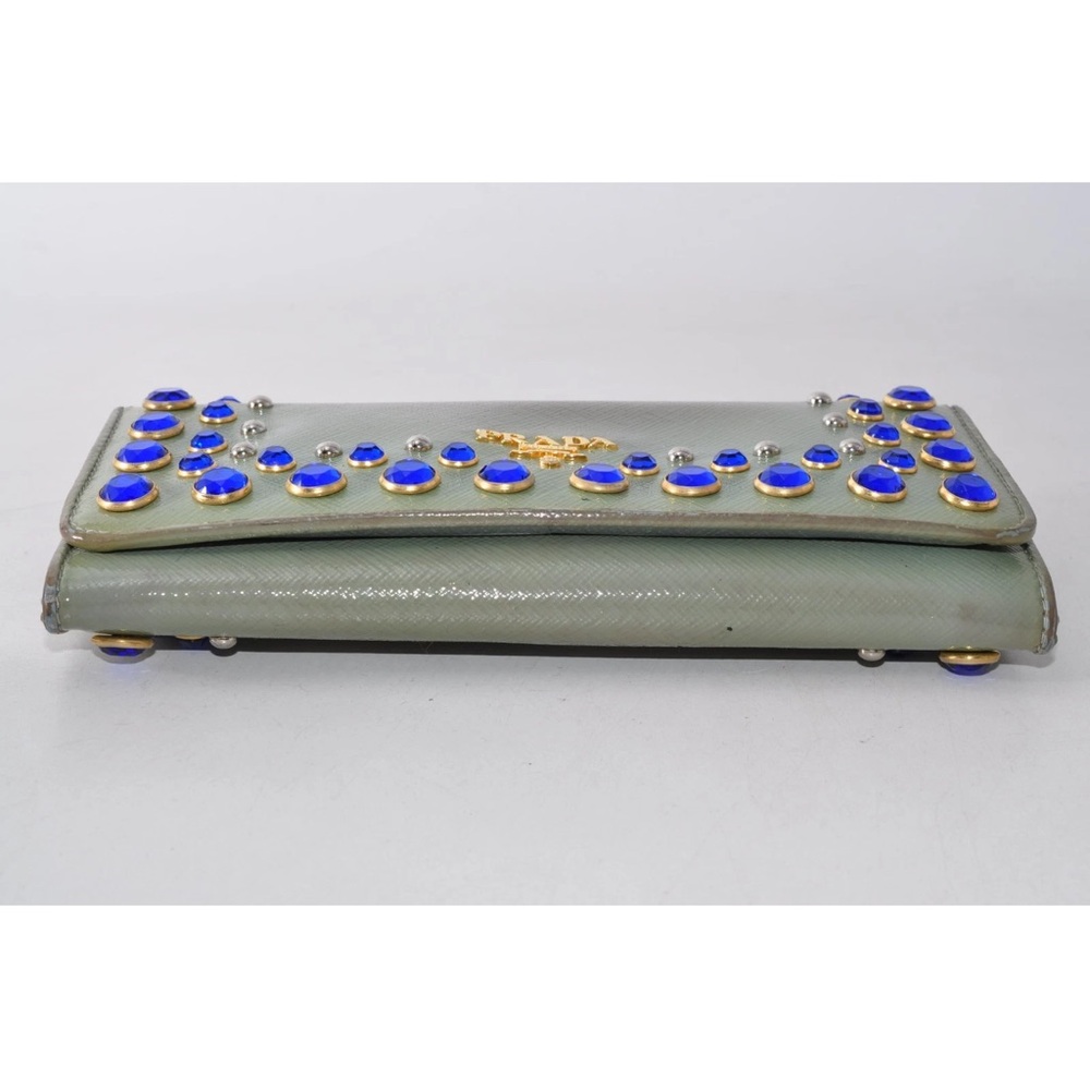 PRADA Long Wallet Leather Blue Gold Women Zip Used Authentic 10D6324 - Picture 5 of 15